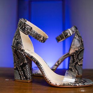 Snake Print Chunky, Strappy Vince Camuto Heels